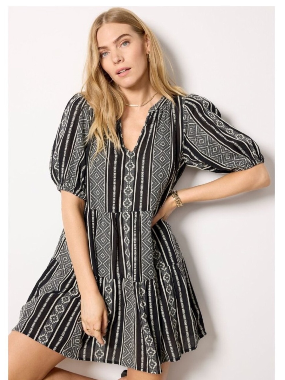 Velvet By Graham & Spencer Black & White Tiered Mini Dress Size XL